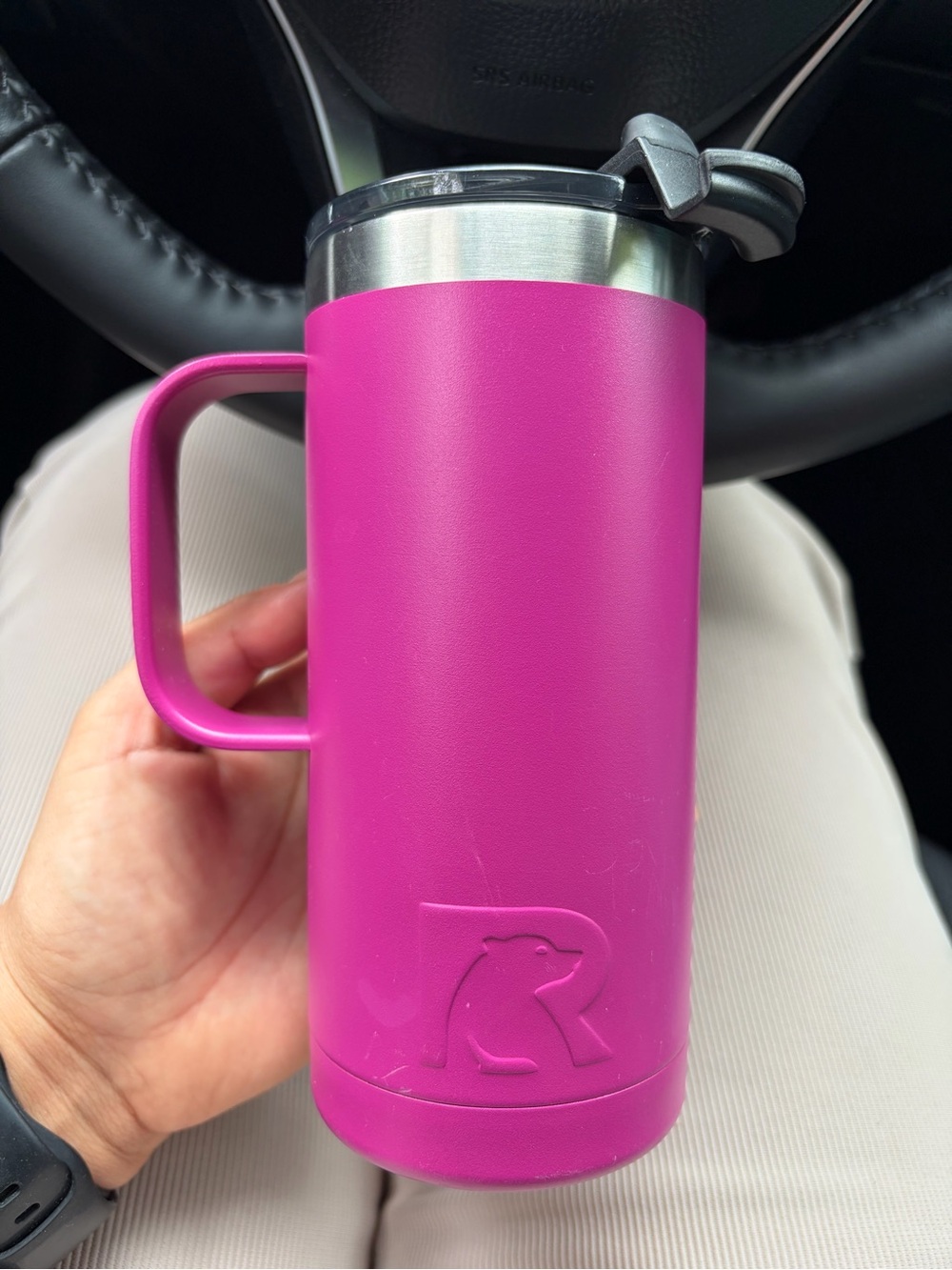 Bright Pink RTIC Stainless Travel Mug with Handle